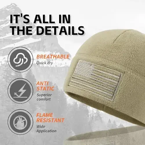 OUTDOOR SHAPING American Flag Fleece Watch Cap, AQSh Multi-Mavsumiy Armiya Harbiy Taktik Beanie, Qishki Issiq Beanie - 3