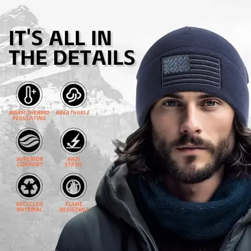 OUTDOOR SHAPING American Flag Fleece Watch Cap, USA Multi-Season Army Military Tactical Beanie, Qishki iliq shapka - 2