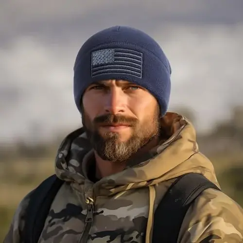 OUTDOOR SHAPING American Flag Fleece Watch Cap, USA Multi-Season Army Military Tactical Beanie, Qishki iliq shapka - 5