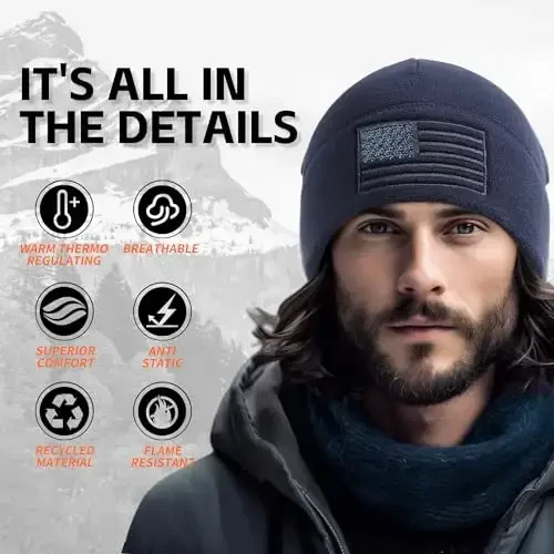 OUTDOOR SHAPING American Flag Fleece Watch Cap, USA Multi-Season Army Military Tactical Beanie, Qishki iliq shapka - OUTDOOR (1)