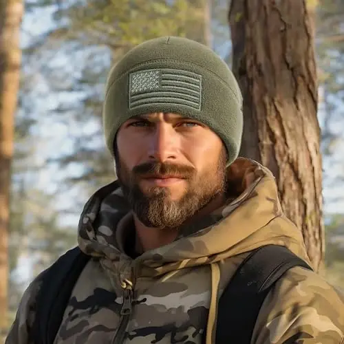 OUTDOOR SHAPING American Flag Fleece Watch Cap, USA Multi-Season Army Military Tactical Beanie, Qishki issiq shapka - 5