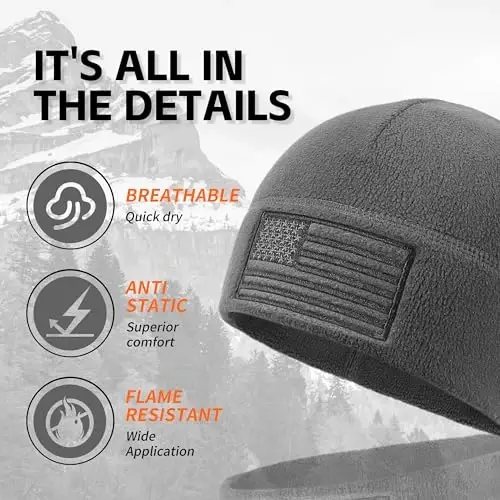 OUTDOOR SHAPING American Flag Fleece Watch Cap, USA Multi-Season Army Military Tactical Beanie, Qishki issiq shapka - 3