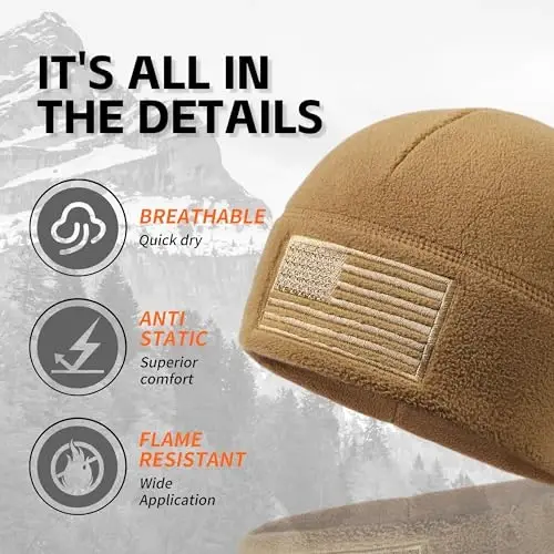 OUTDOOR SHAPING American Flag Fleece Watch Cap, USA Multi-Season Army Military Tactical Beanie, Qishki issiq shapka - 3