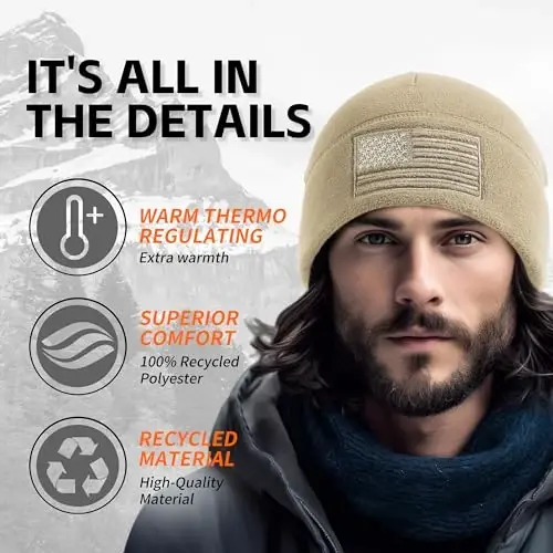 OUTDOOR SHAPING American Flag Fleece Watch Cap, USA Multi-Season Army Military Tactical Beanie, Qishki issiq shapka - 2