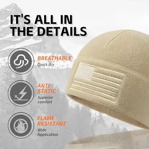 OUTDOOR SHAPING American Flag Fleece Watch Cap, USA Multi-Season Army Military Tactical Beanie, Qishki issiq shapka - 3
