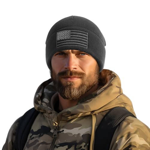 OUTDOOR SHAPING American Flag Fleece Watch Cap, USA Multi-Season Army Military Tactical Beanie, Winter Warm Beanie - 2