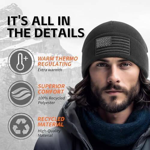 OUTDOOR SHAPING American Flag Fleece Watch Cap, USA Multi-Season Army Military Tactical Beanie, Winter Warm Beanie - 3