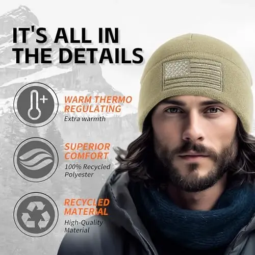 OUTDOOR SHAPING American Flag Fleece Watch Cap, USA Multi-Season Army Military Tactical Beanie, Winter Warm Beanie - OUTDOOR (1)