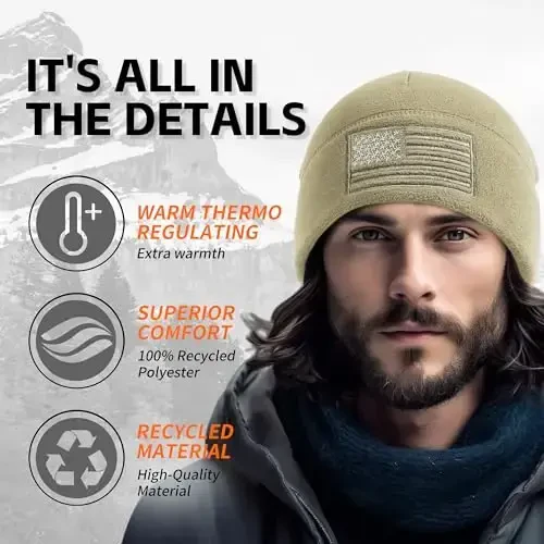 OUTDOOR SHAPING American Flag Fleece Watch Cap, USA Multi-Season Army Military Tactical Beanie, Winter Warm Beanie - 2