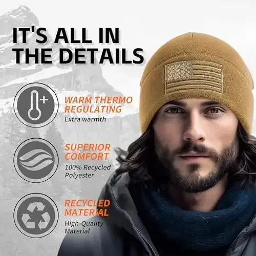 OUTDOOR SHAPING American Flag Fleece Watch Cap, USA Multi-Season Army Military Tactical Beanie, Winter Warm Beanie - 2