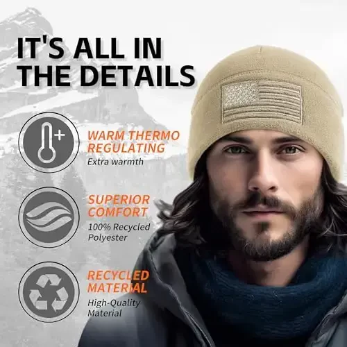OUTDOOR SHAPING American Flag Fleece Watch Cap, USA Multi-Season Army Military Tactical Beanie, Winter Warm Beanie - 2