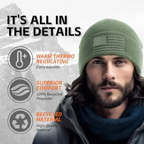 OUTDOOR SHAPING American Flag Fleece Watch Cap, USA Multi-Season Army Military Tactical Beanie, Winter Warm Beanie - OUTDOOR (1)