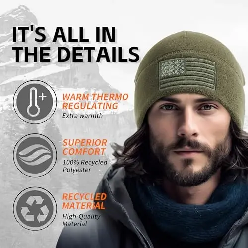 OUTDOOR SHAPING American Flag Fleece Watch Cap, USA Multi-Season Army Military Tactical Beanie, Winter Warm Beanie - 3