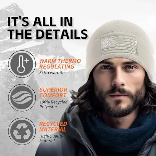 OUTDOOR SHAPING American Flag Fleece Watch Cap, USA Multi-Season Army Military Tactical Beanie, Winter Warm Beanie - 2