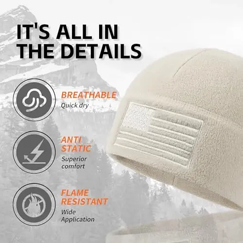 OUTDOOR SHAPING Amerikan Bayrağı Polar Bere, ABD Çok Mevsimli Ordu Askeri Taktik Bere, Kışlık Sıcak Bere - 3