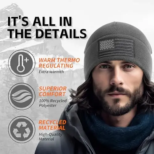 OUTDOOR SHAPING Amerikan Bayrağı Polar Bere, ABD Çok Sezonlu Ordu Askeri Taktik Bere, Kışlık Sıcak Bere - 3