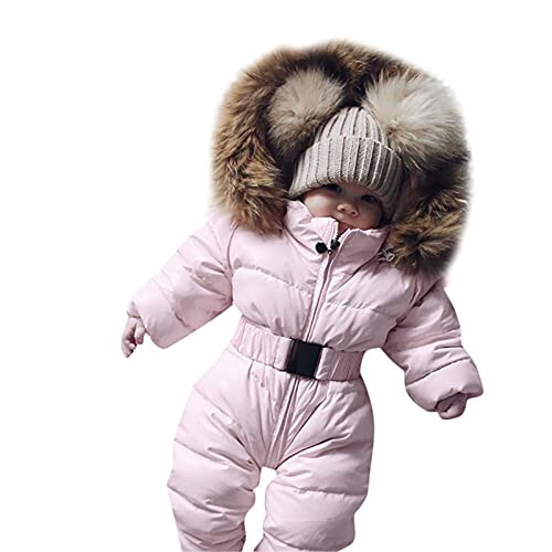 Outerwear Romper Coat Warm Infant Baby Jacket Snowsuit Hooded Jumpsuit Girls Snow for Kids (Pink, 0-3 Months) - 1