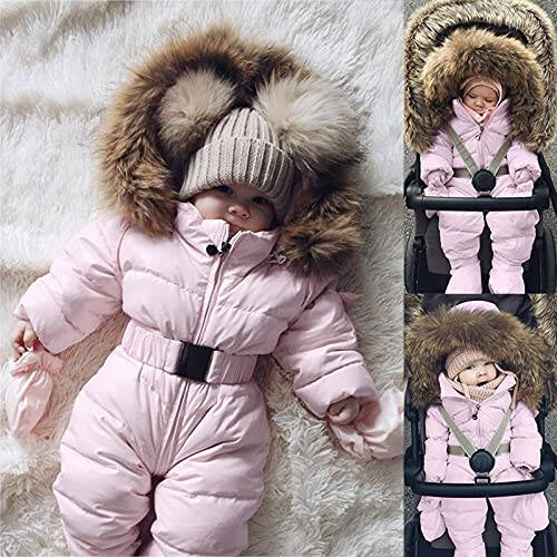 Outerwear Romper Coat Warm Infant Baby Jacket Snowsuit Hooded Jumpsuit Girls Snow for Kids (Pink, 0-3 Months) - 2