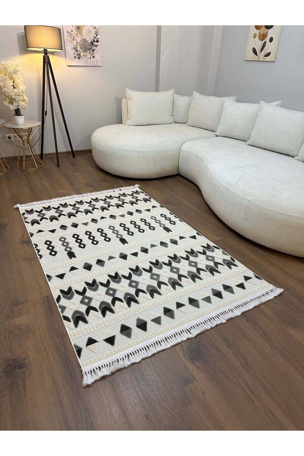 OUTLET ARYA 5023-G Cotton Woven Base Scandinavian Patterned Living Room Corridor Kitchen Rug - CREAM/ANTHRACITE - 4