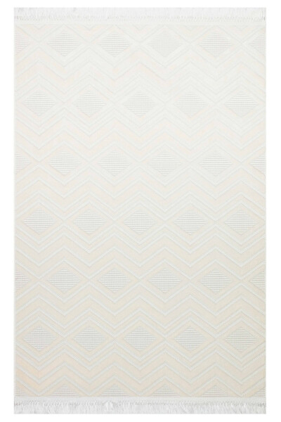 OUTLET ARYA 5024-G Cotton Woven Base Geometric Patterned Living Room Hallway Kitchen Rug - CREAM - 1