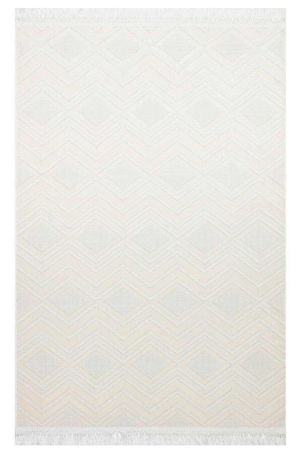 OUTLET ARYA 5024-G Cotton Woven Base Geometric Patterned Living Room Hallway Kitchen Rug - CREAM - 1