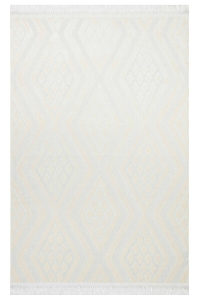 OUTLET ARYA 5026-G Cotton Woven Base Geometric Pattern Living Room Rug - CREAM - 1