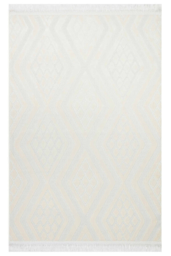 OUTLET ARYA 5026-G Cotton Woven Base Geometric Pattern Living Room Rug - CREAM - 1