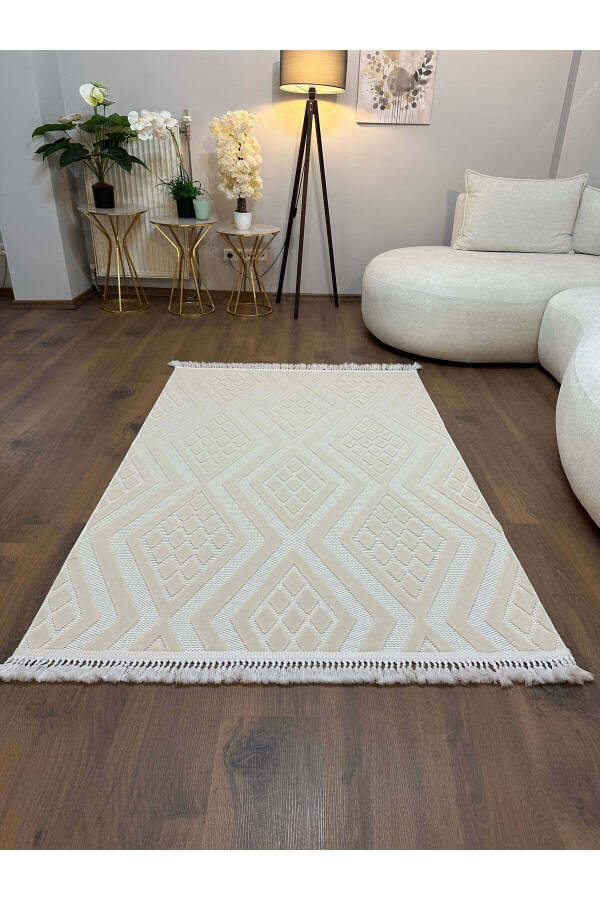 OUTLET ARYA 5026-G Cotton Woven Base Geometric Pattern Living Room Rug - CREAM - 5