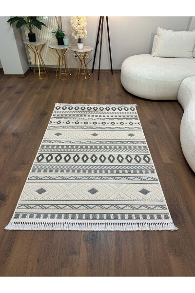 OUTLET ARYA 5030-G Cotton Woven Base Scandinavian Pattern Living Room Corridor Kitchen Rug - CREAM/GREY - 4