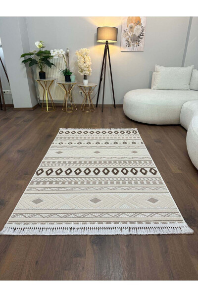 OUTLET ARYA 5031-G Cotton Woven Base Scandinavian Pattern Living Room Hallway Kitchen Rug - CREAM/VIZON - 5