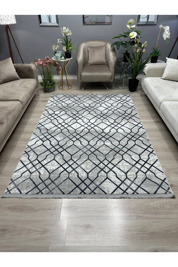 OUTLET GENOA Soft Dense Woven Modern Living Room Corridor Rug - GRAY/NAVY - 4