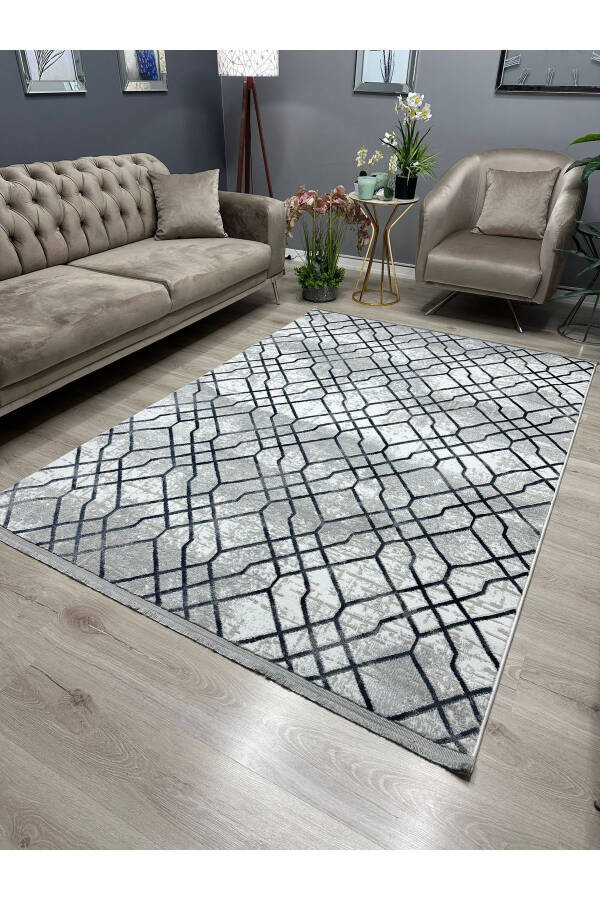 OUTLET GENOA Soft Dense Woven Modern Living Room Corridor Rug - GRAY/NAVY - 7