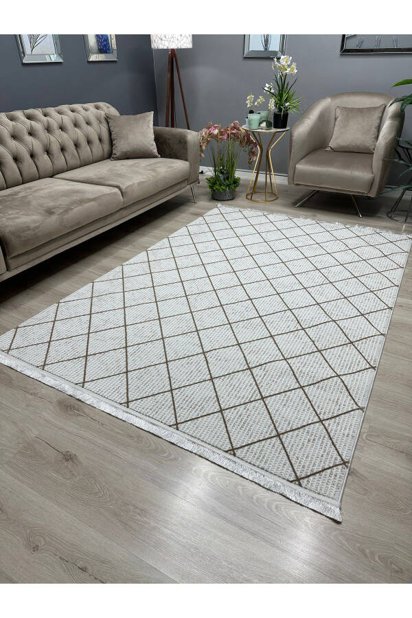 OUTLET GENOA Soft Tight Woven Modern Living Room Corridor Rug - CREAM/COFFEE - 6