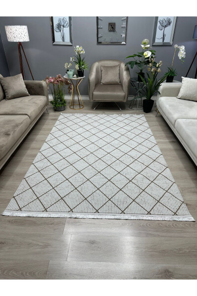 OUTLET GENOA Soft Tight Woven Modern Living Room Corridor Rug - CREAM/COFFEE - 7