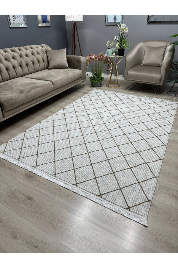 OUTLET GENOA Soft Tight Woven Modern Living Room Corridor Rug - CREAM/COFFEE - 1