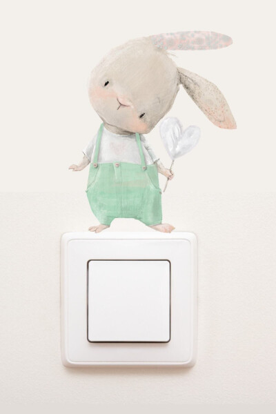 Outlet - Green Jumpsuit Rabbit Decorative Outlet Sticker - Sim623 - 1