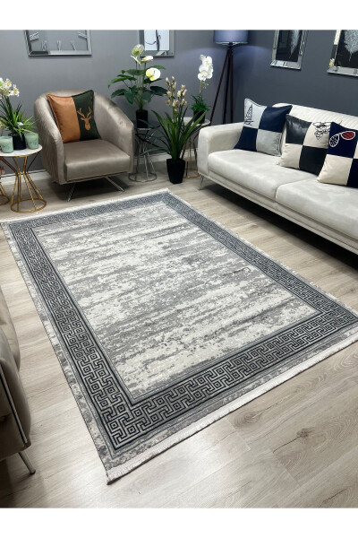 OUTLET MILAN Frame Patterned Soft Living Room Hallway Kitchen Machine Woven Rug - GREY - 8