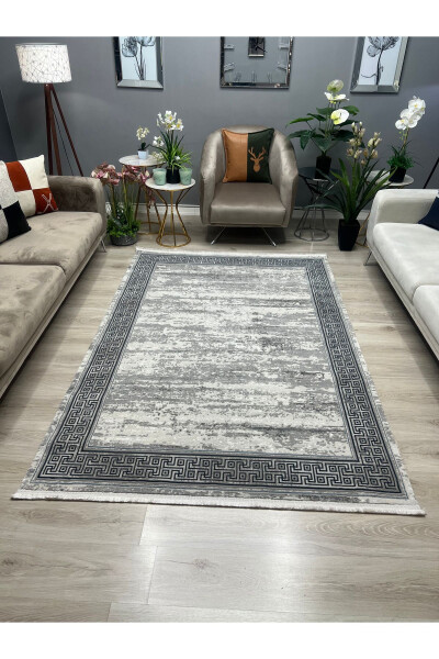 OUTLET MILAN Frame Patterned Soft Living Room Hallway Kitchen Machine Woven Rug - GREY - 9