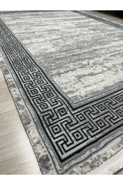 OUTLET MILAN Frame Patterned Soft Living Room Hallway Kitchen Machine Woven Rug - GREY - 10