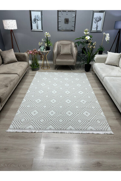 OUTLET MILANO Modern Geometric Patterned Soft Living Room Hallway Kitchen Machine Woven Rug – CREAM - 1