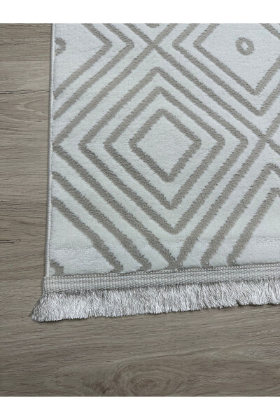 OUTLET MILANO Modern Geometric Patterned Soft Living Room Hallway Kitchen Machine Woven Rug – CREAM - 3