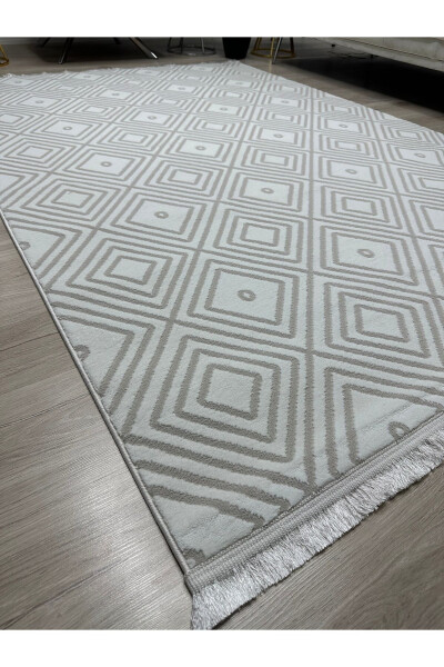 OUTLET MILANO Modern Geometric Patterned Soft Living Room Hallway Kitchen Machine Woven Rug – CREAM - 4