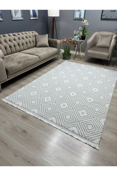 OUTLET MİLANO Modern Geometrik Desenli Yumuşak Salon Koridor Mutfak Makine Dokuma Halısı – KREM - 2