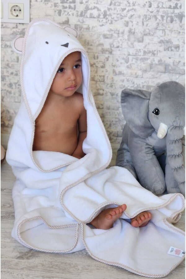 OUTLET PRODUCT Cotton Unisex Newborn-Baby Bath Towel Swaddle 100x100cm BEAR /WHITE - 12