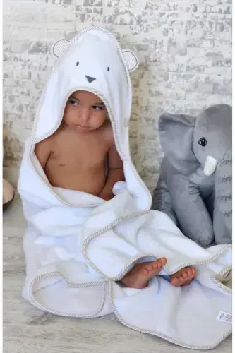 OUTLET PRODUCT Cotton Unisex Newborn-Baby Bath Towel Swaddle 100x100cm BEAR /WHITE - MOTHERCARE (1)