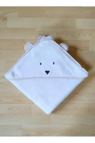 OUTLET PRODUCT Cotton Unisex Newborn-Baby Bath Towel Swaddle 100x100cm BEAR /WHITE - 5