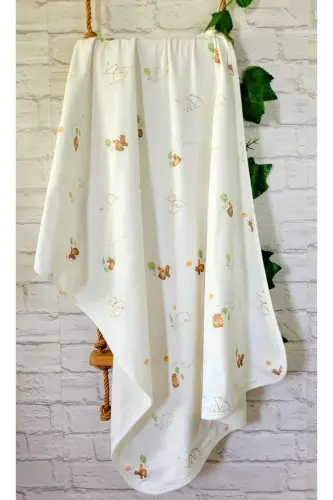 OUTLET Tek katlı Pamuklu Penye Kız erkek Yenidoğan-bebek Kundak Battaniyesi / Koca Ayı-KREM 