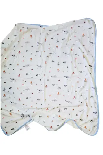 OUTLET Tek katlı Pamuklu Penye Kız erkek Yenidoğan-bebek Kundak Battaniyesi / Okyanus-AÇIK KREM - 5