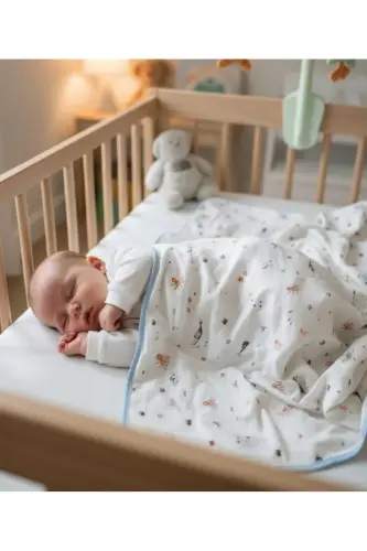 OUTLET Tek katlı Pamuklu Penye Kız erkek Yenidoğan-bebek Kundak Battaniyesi / Okyanus-AÇIK KREM 