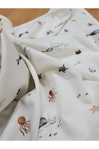 OUTLET Tek katlı Pamuklu Penye Kız erkek Yenidoğan-bebek Kundak Battaniyesi / Okyanus-AÇIK KREM - 4
